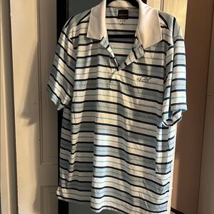 Greg Norman Collection Blue and White Striped Polo